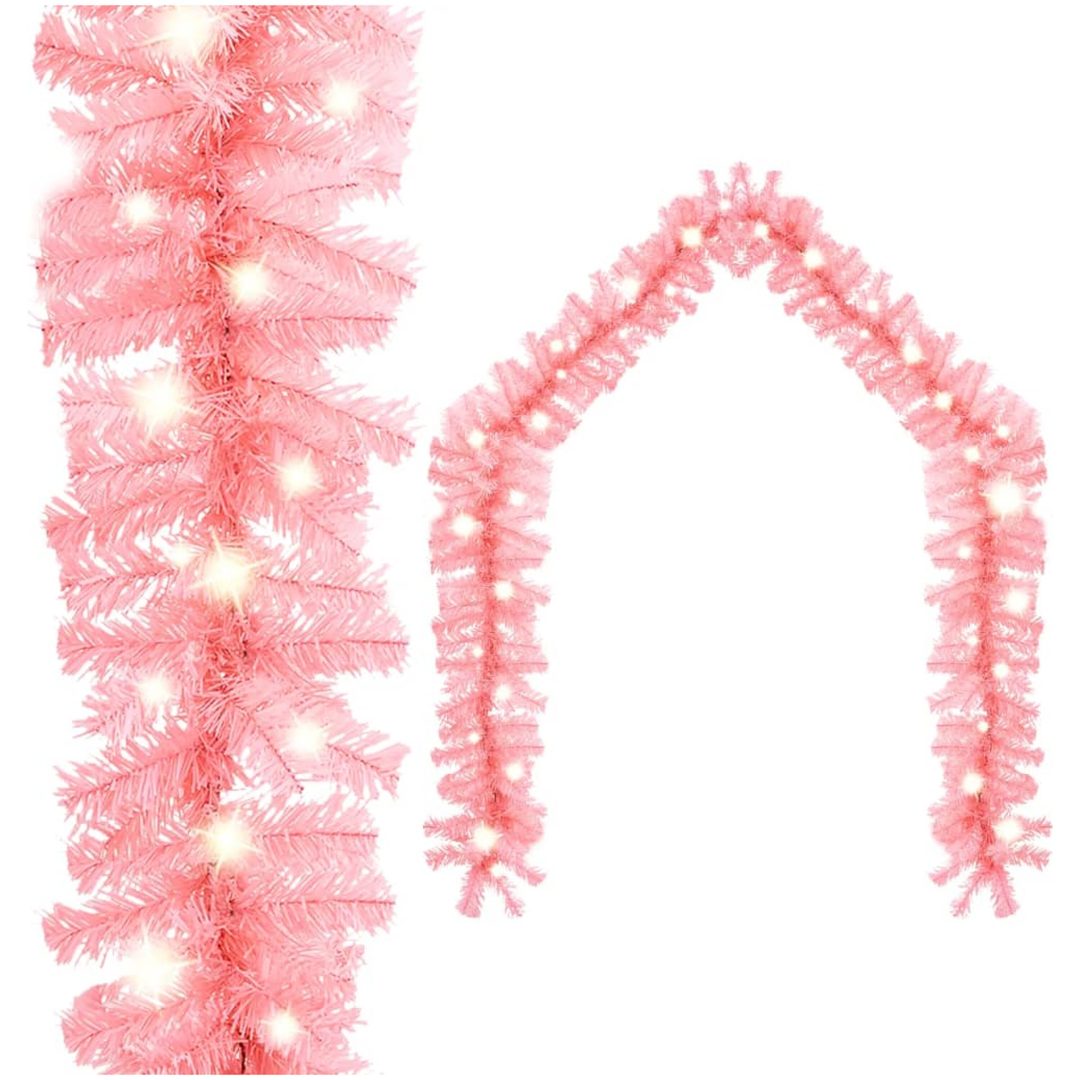 Julgirlang med LED-lampor rosa vidaXL 5 m