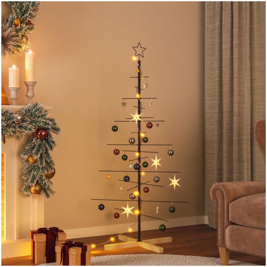 Julgran i metall träbas svart vidaXL 150 cm