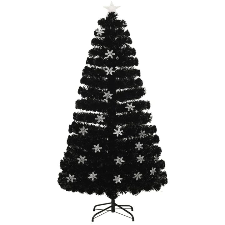 Julgran med LED-snöflingor svart 120 cm fiberoptik vidaXL 120 x 60 cm – bild 2