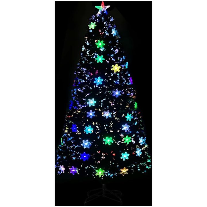 Julgran med LED-snöflingor svart 120 cm fiberoptik vidaXL 120 x 60 cm – bild 3