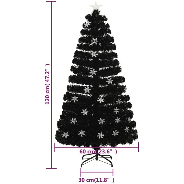 Julgran med LED-snöflingor svart 120 cm fiberoptik vidaXL 120 x 60 cm – bild 9