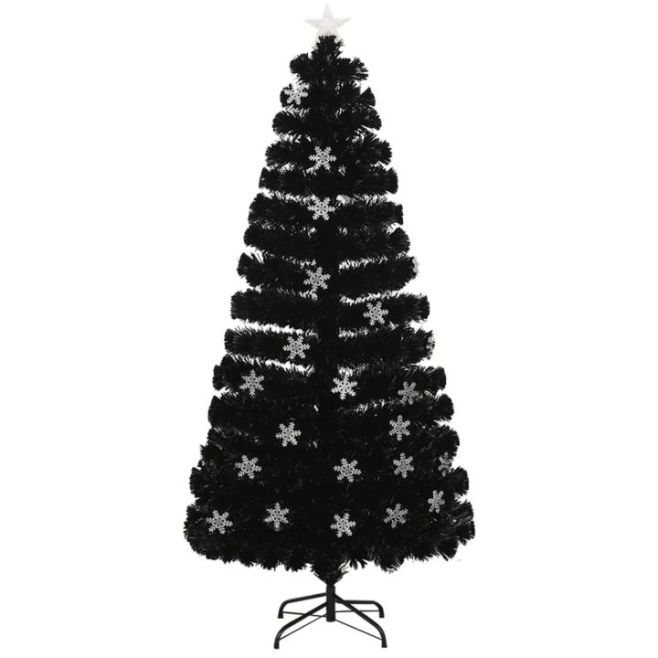Julgran med LED-snöflingor svart 150 cm fiberoptik vidaXL 150 x 70 cm – bild 2