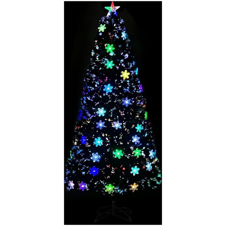 Julgran med LED-snöflingor svart 150 cm fiberoptik vidaXL 150 x 70 cm – bild 3