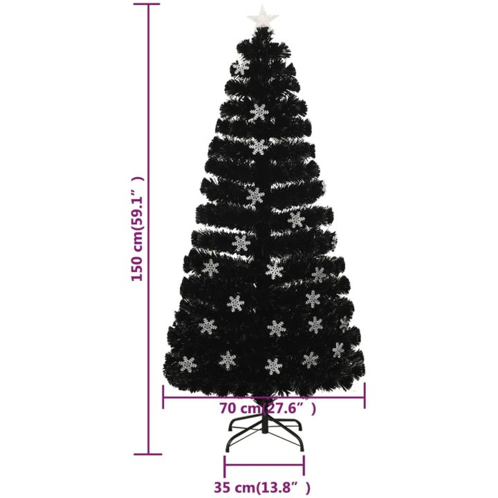 Julgran med LED-snöflingor svart 150 cm fiberoptik vidaXL 150 x 70 cm – bild 9