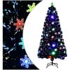 Julgran med LED-snöflingor svart 150 cm fiberoptik vidaXL 150 x 70 cm – miniatyr 1