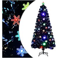Julgran med LED-snöflingor svart 150 cm fiberoptik vidaXL