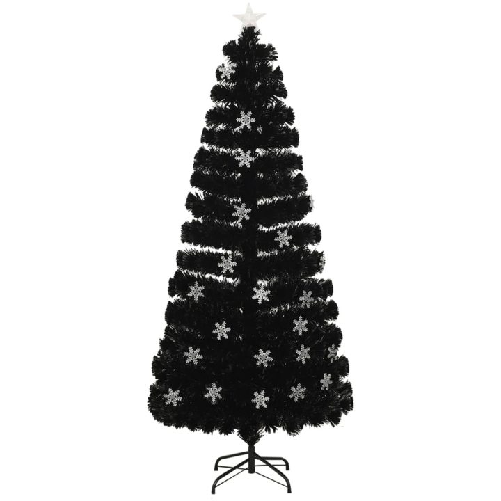 Julgran med LED-snöflingor svart 180 cm fiberoptik vidaXL 180 x 80 cm – bild 2