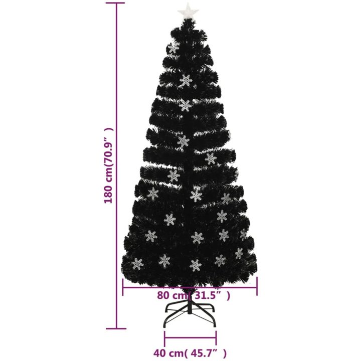 Julgran med LED-snöflingor svart 180 cm fiberoptik vidaXL 180 x 80 cm – bild 9