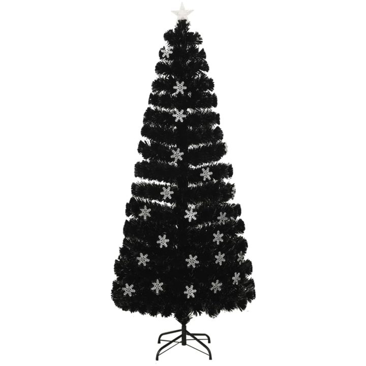 Julgran med LED-snöflingor svart 210 cm fiberoptik vidaXL 210 x 90 cm – bild 2