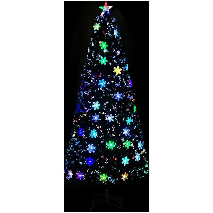 Julgran med LED-snöflingor svart 210 cm fiberoptik vidaXL 210 x 90 cm – bild 3
