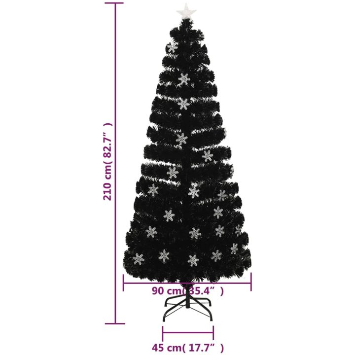 Julgran med LED-snöflingor svart 210 cm fiberoptik vidaXL 210 x 90 cm – bild 9
