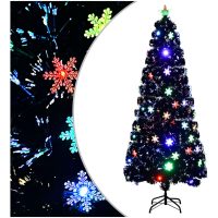 Julgran med LED-snöflingor svart 210 cm fiberoptik vidaXL