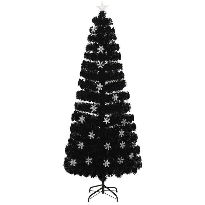Julgran med LED-snöflingor svart 240 cm fiberoptik vidaXL 240 x 105 cm – bild 2