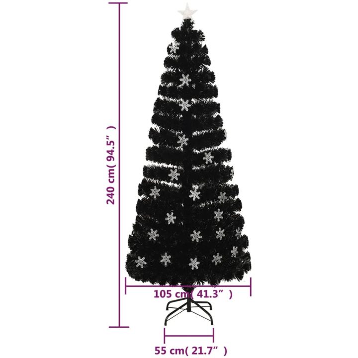 Julgran med LED-snöflingor svart 240 cm fiberoptik vidaXL 240 x 105 cm – bild 9