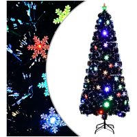 Julgran med LED-snöflingor svart 240 cm fiberoptik vidaXL