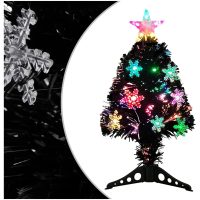 Julgran med LED-snöflingor svart 64 cm fiberoptik vidaXL