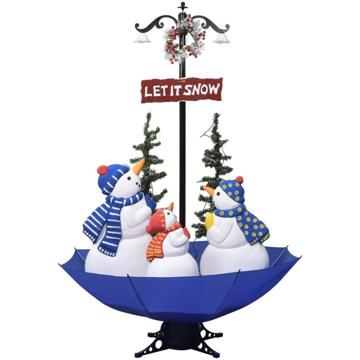 Julgran med snö och paraplybas blå 170 cm PVC vidaXL 170 x 105 cm – bild 2