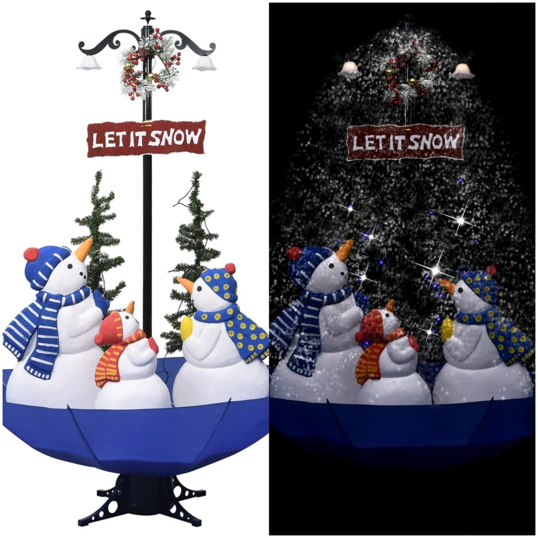Julgran med snö och paraplybas blå 170 cm PVC vidaXL 170 x 105 cm