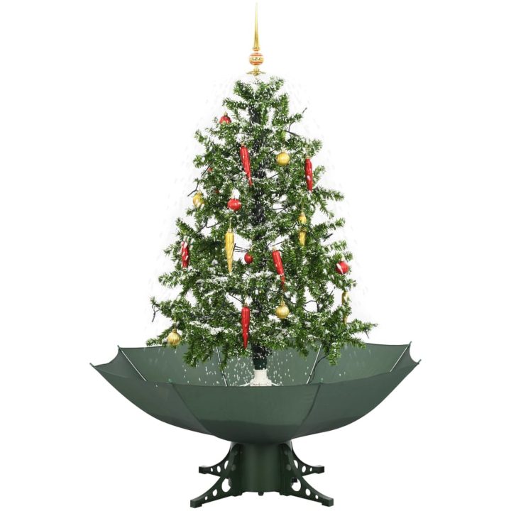 Julgran med snö och paraplybas grön 140 cm vidaXL 140 x 95 cm – bild 2