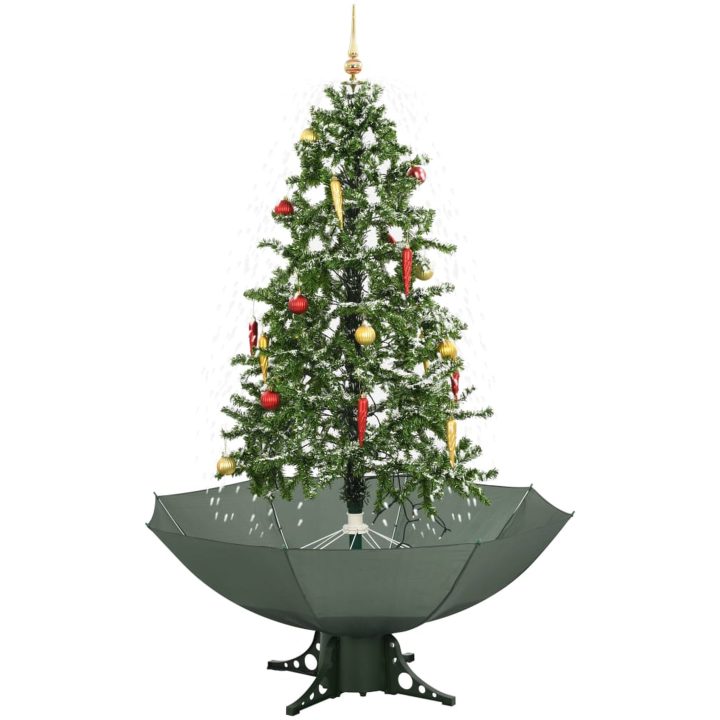 Julgran med snö och paraplybas grön 170 cm vidaXL 170 x 105 cm – bild 2