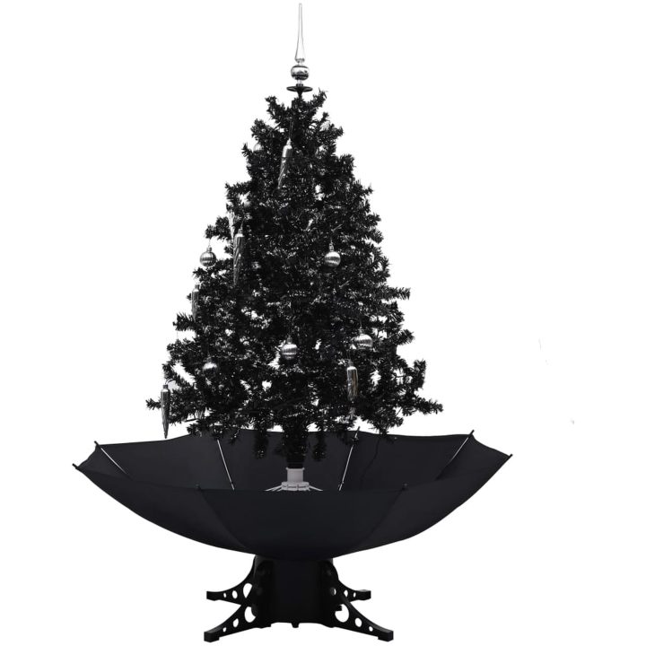 Julgran med snö och paraplybas svart 140 cm PVC vidaXL 140 x 95 cm – bild 2