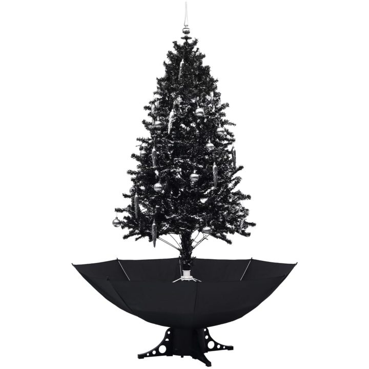 Julgran med snö och paraplybas svart 190 cm PVC vidaXL 190 x 115 cm – bild 2