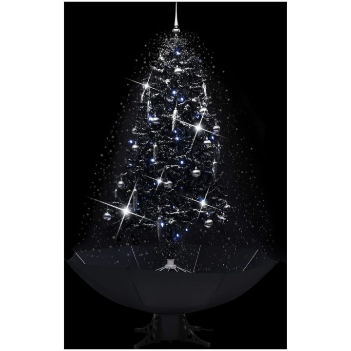 Julgran med snö och paraplybas svart 190 cm PVC vidaXL 190 x 115 cm – bild 3