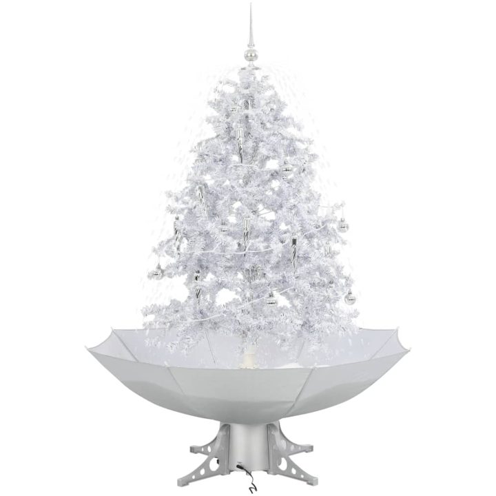 Julgran med snö och paraplybas vit 140 cm vidaXL 140 x 95 cm – bild 2