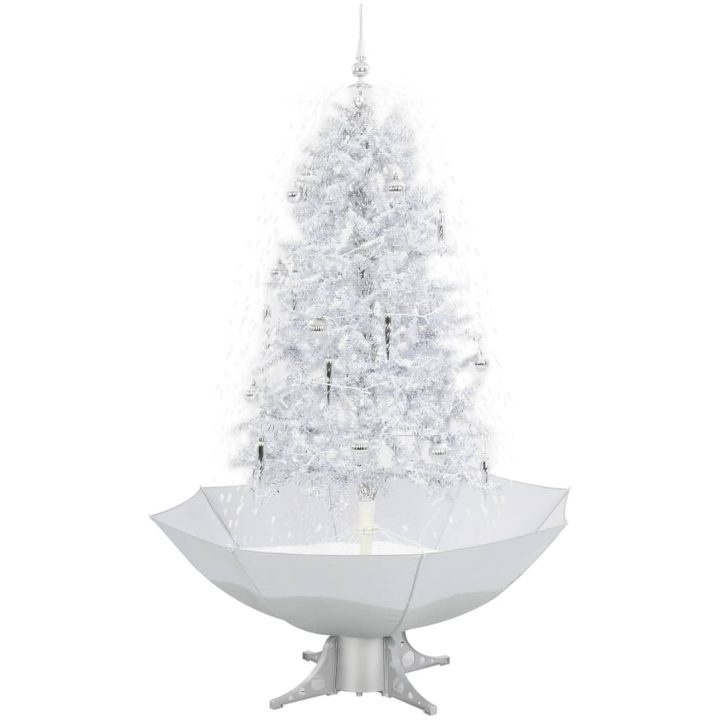Julgran med snö och paraplybas vit 170 cm vidaXL 170 x 105 cm – bild 2