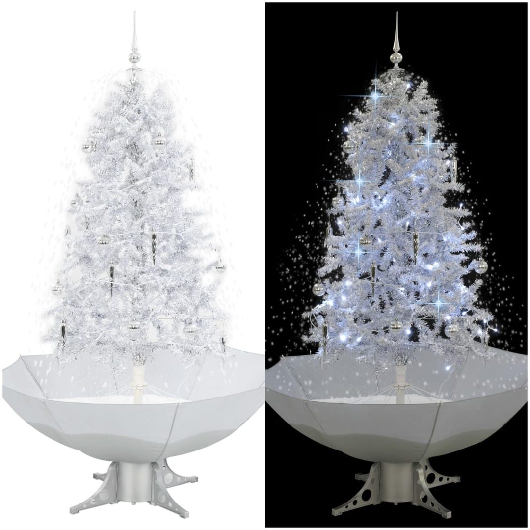 Julgran med snö och paraplybas vit 170 cm vidaXL 170 x 105 cm