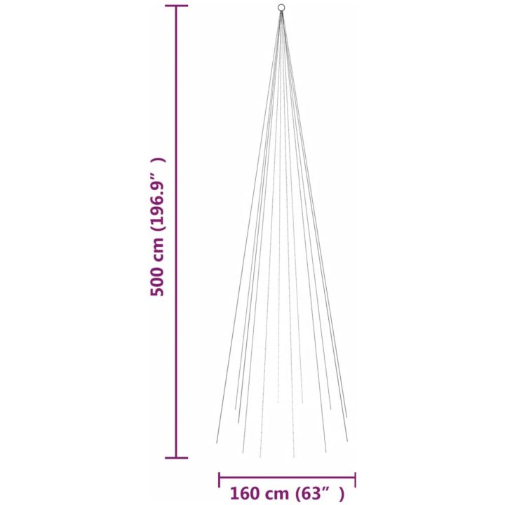Julgran på flaggstång blå 732 LEDs 500 cm vidaXL 500 x 160 cm – bild 11