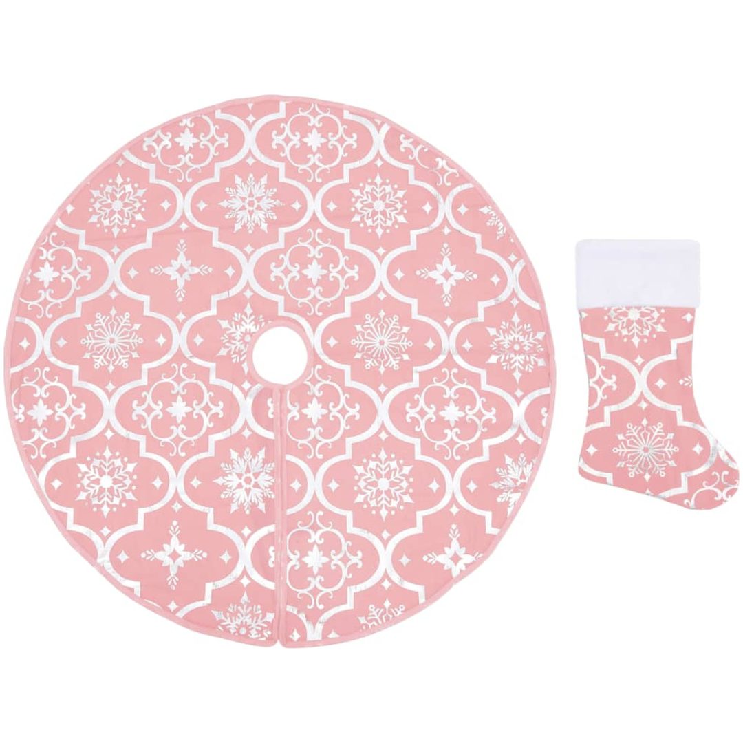 Julgranskrage lyxig med rosa strumpa tyg vidaXL 122 cm – bild 2