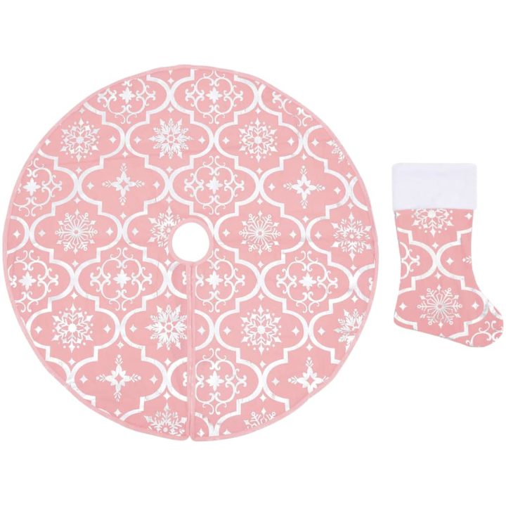 Julgranskrage lyxig med rosa strumpa tyg vidaXL 122 cm – bild 2