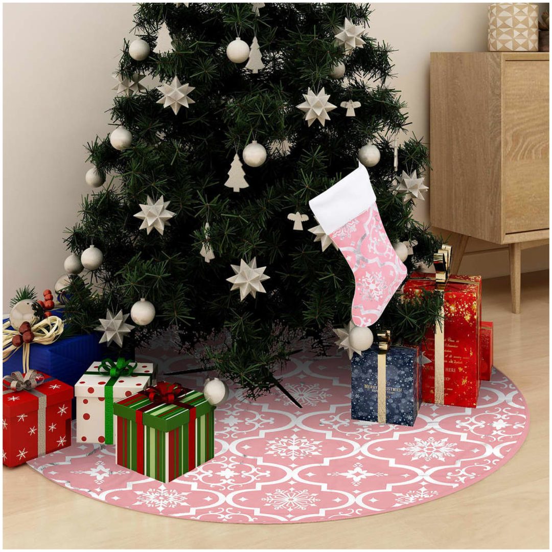 Julgranskrage lyxig med rosa strumpa tyg vidaXL 122 cm
