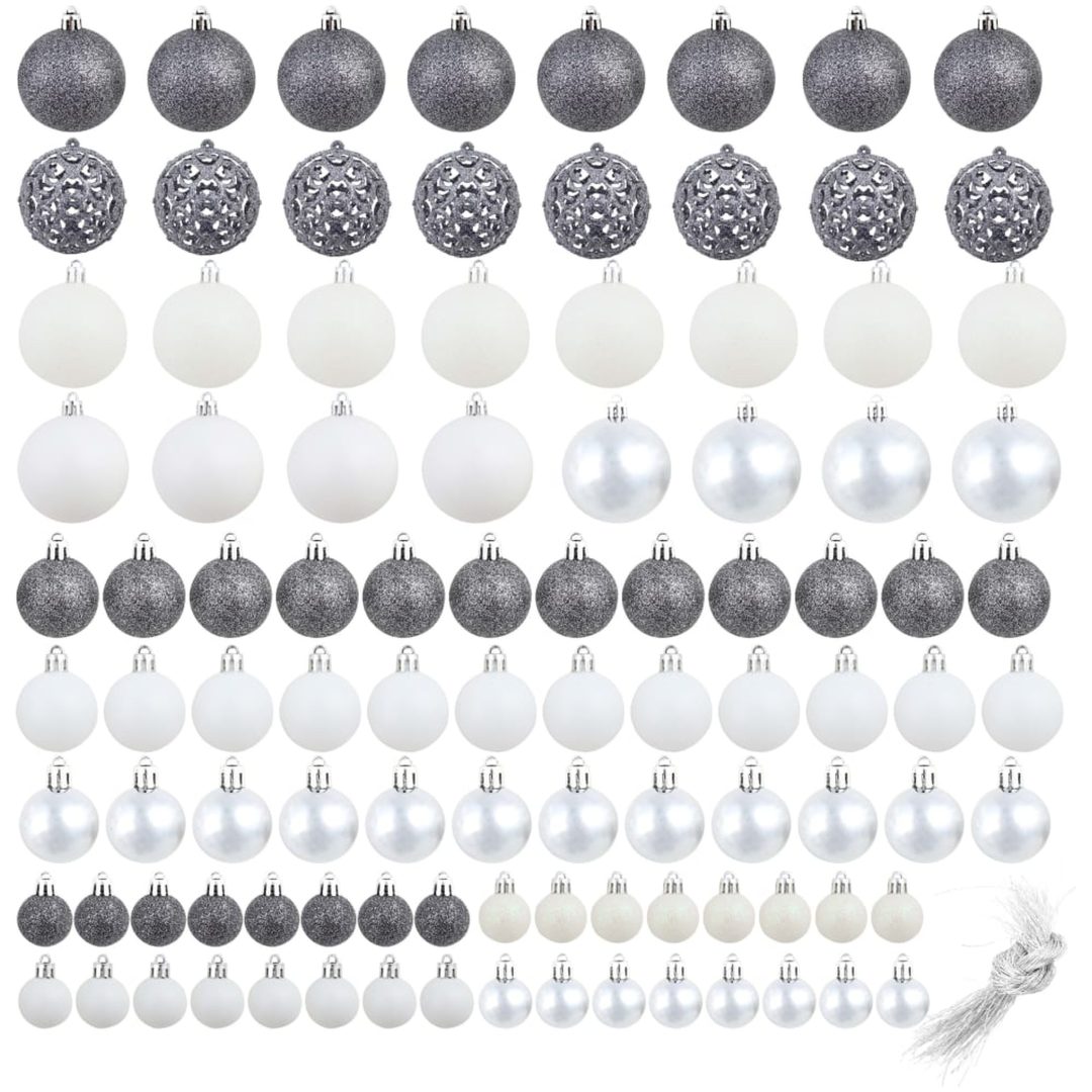 Julgranskulor 100 delar set 3/4/6 cm vit/grå vidaXL – bild 2