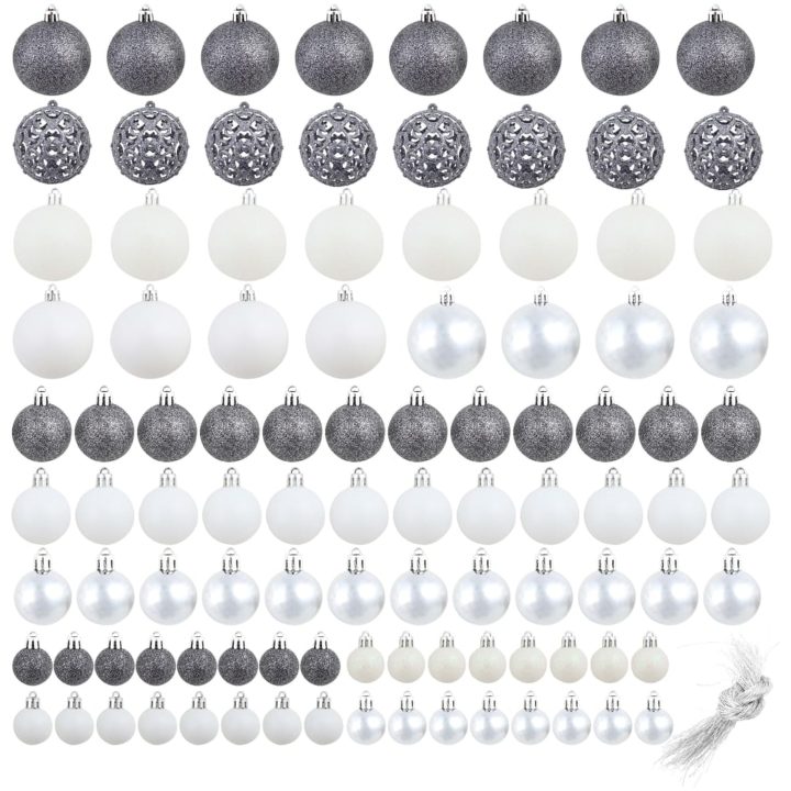 Julgranskulor 100 delar set 3/4/6 cm vit/grå vidaXL – bild 2