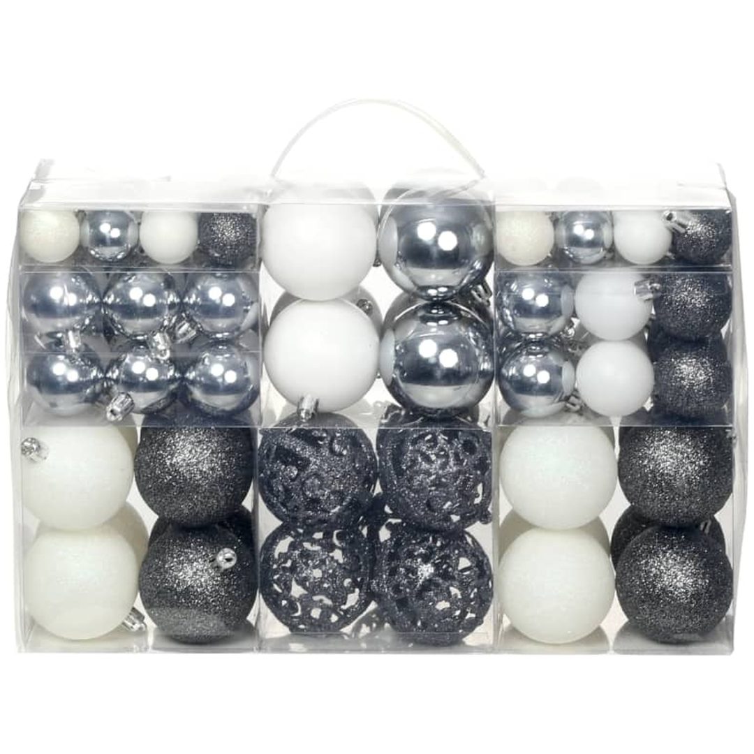 Julgranskulor 100 delar set 3/4/6 cm vit/grå vidaXL
