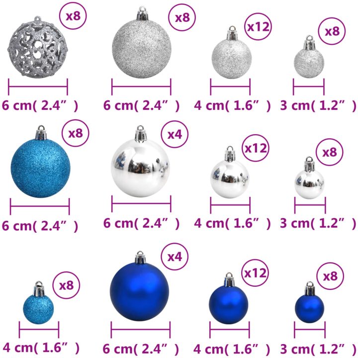 Julgranskulor 100 st blå och silver 3/4/6 cm vidaXL – bild 9