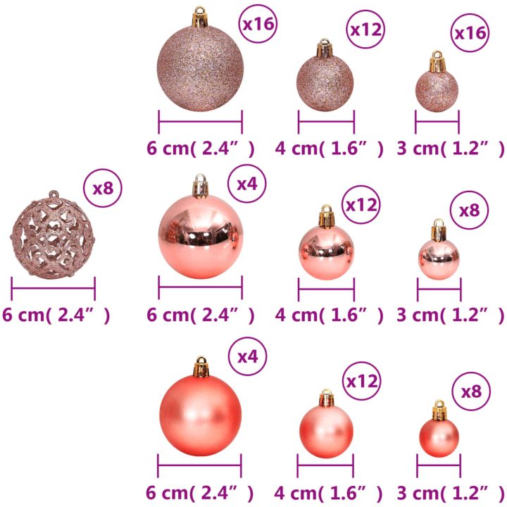 Julgranskulor 100 st rosa och rosenrött 3/4/6 cm vidaXL – bild 8