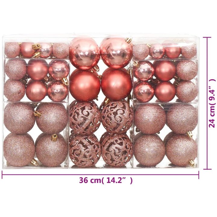 Julgranskulor 100 st rosa och rosenrött 3/4/6 cm vidaXL – bild 9