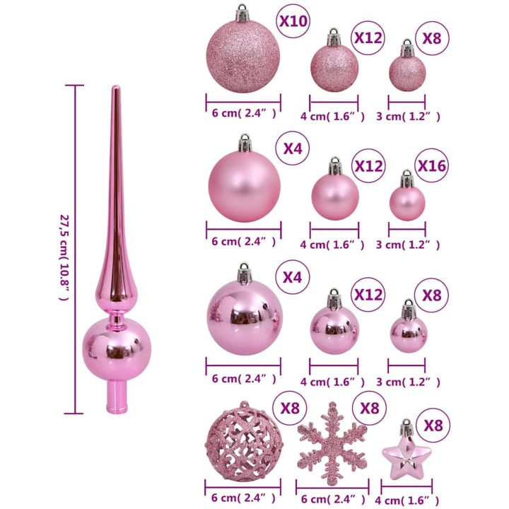Julgranskulor 111 delar rosa polystyren vidaXL – bild 12
