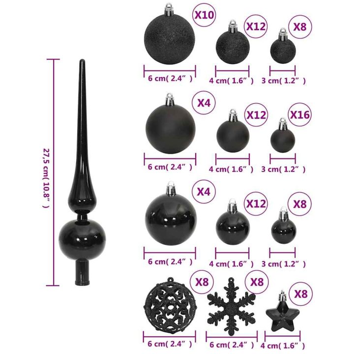 Julgranskulor 111 delar svart polystyren vidaXL – bild 12
