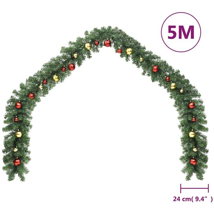 Julkrans dekorerad med julkulor och LED-lampor 5 m vidaXL 5 m – bild 7