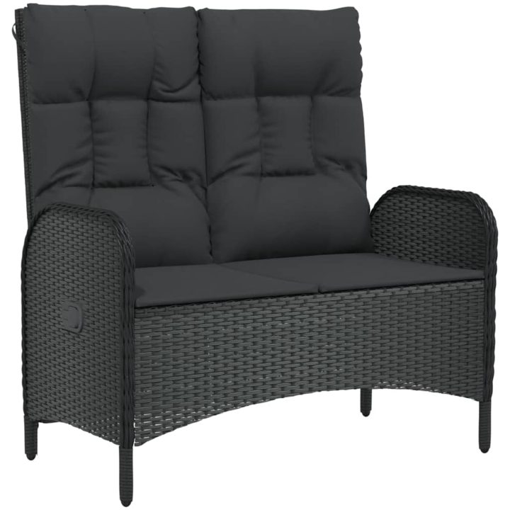 Justerbar trädgårdsbänk med dynor 107 cm konstrotting svart vidaXL – bild 2