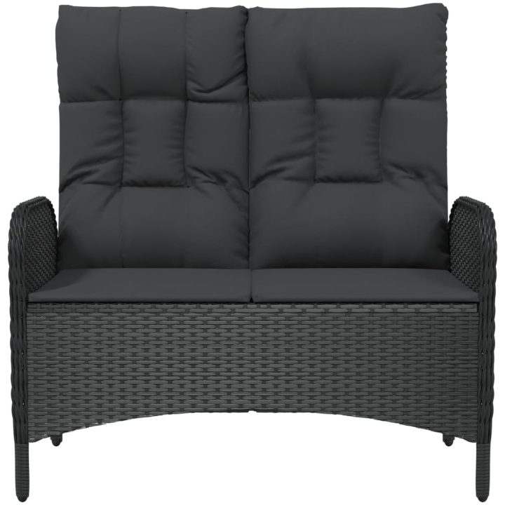 Justerbar trädgårdsbänk med dynor 107 cm konstrotting svart vidaXL – bild 3