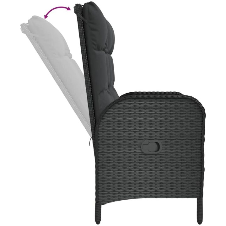 Justerbar trädgårdsbänk med dynor 107 cm konstrotting svart vidaXL – bild 6