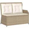 Justerbar trädgårdsbänk med dynor beige konstrotting vidaXL – miniatyr 2