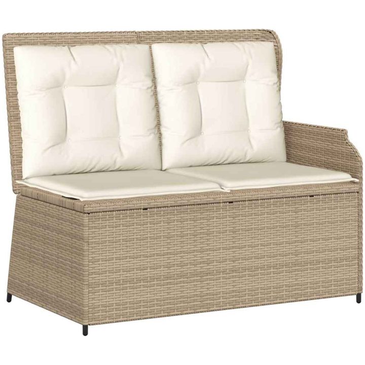 Justerbar trädgårdsbänk med dynor beige konstrotting vidaXL – bild 2