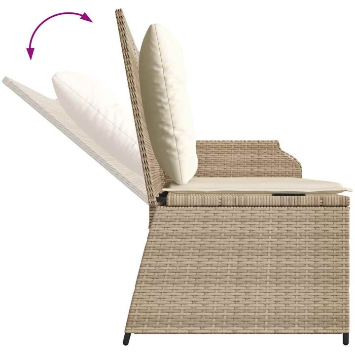 Justerbar trädgårdsbänk med dynor beige konstrotting vidaXL – bild 7