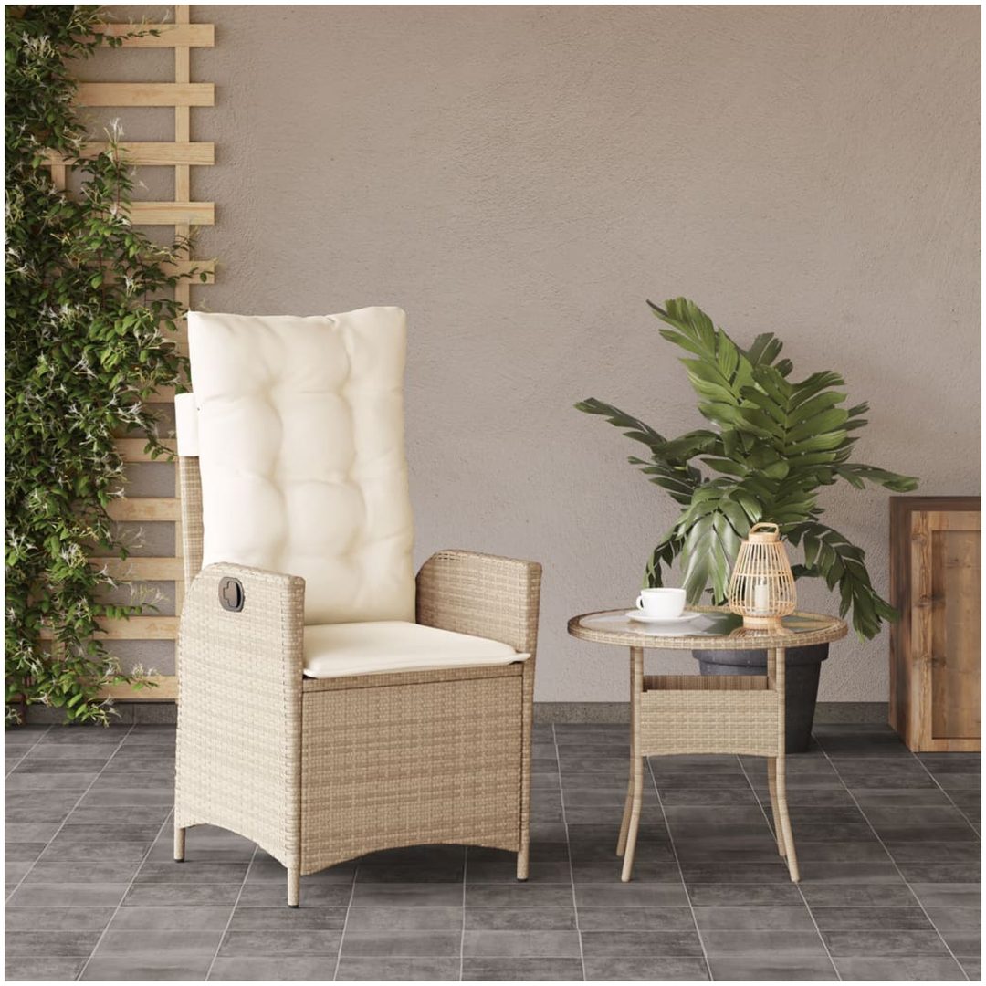Justerbar trädgårdsstol med dynor beige konstrotting vidaXL – bild 3